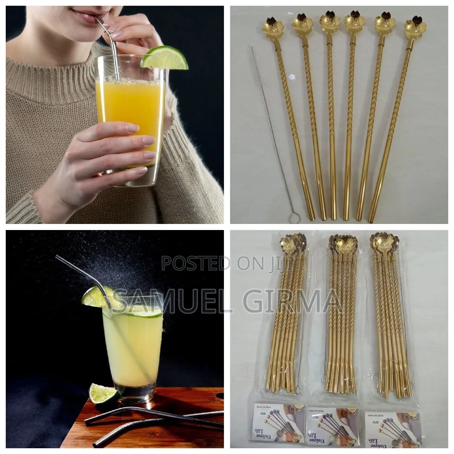 6pcs Reusable Drinking Stainless Straws Cleaning Brush