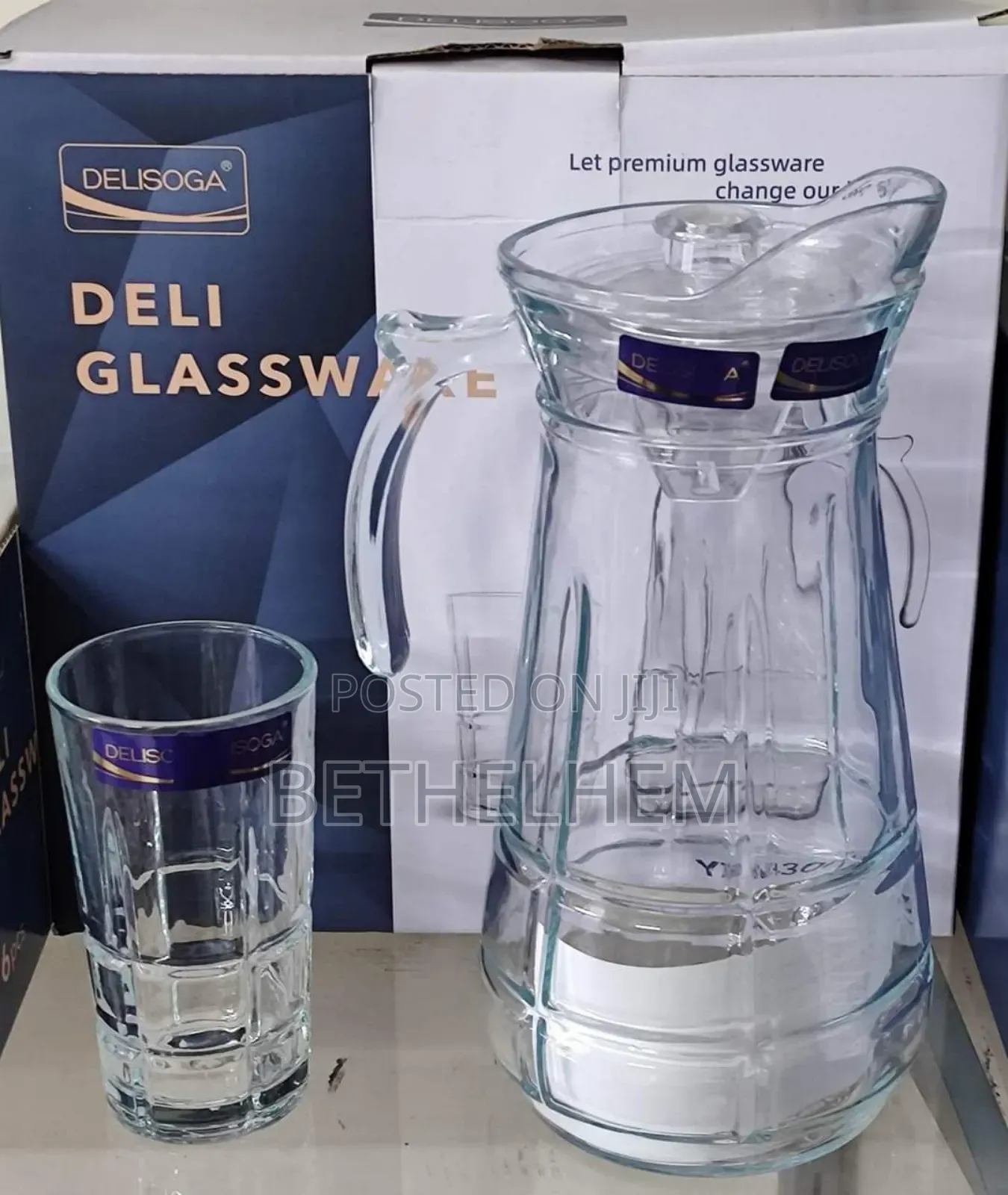 Glass Jog ዘመናዊ የውሃ ጆግ ከ 6 ብርጭቆ ጋር ለቤትዎ ግርማ የሆነ ኳሊቲ እቃ