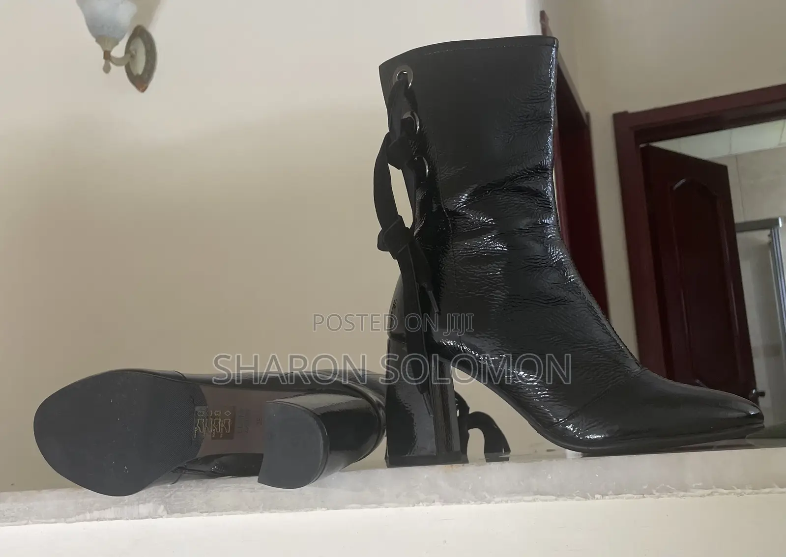 Black Patent Leather Ankle Boots