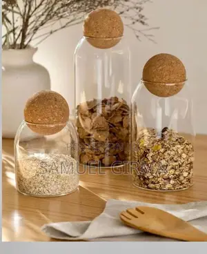3pcs Glass Food Storage Jars With Ball Shaped Wood Lid
