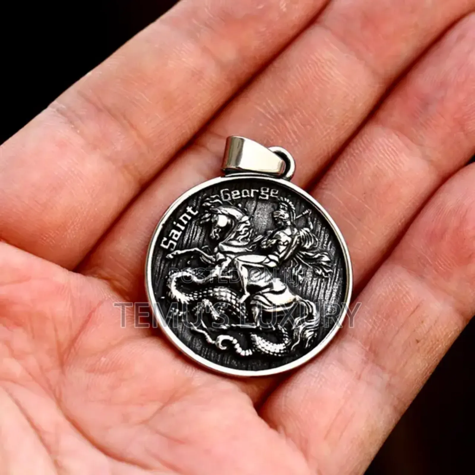New Design Stainless Steel Round Saint George Necklace