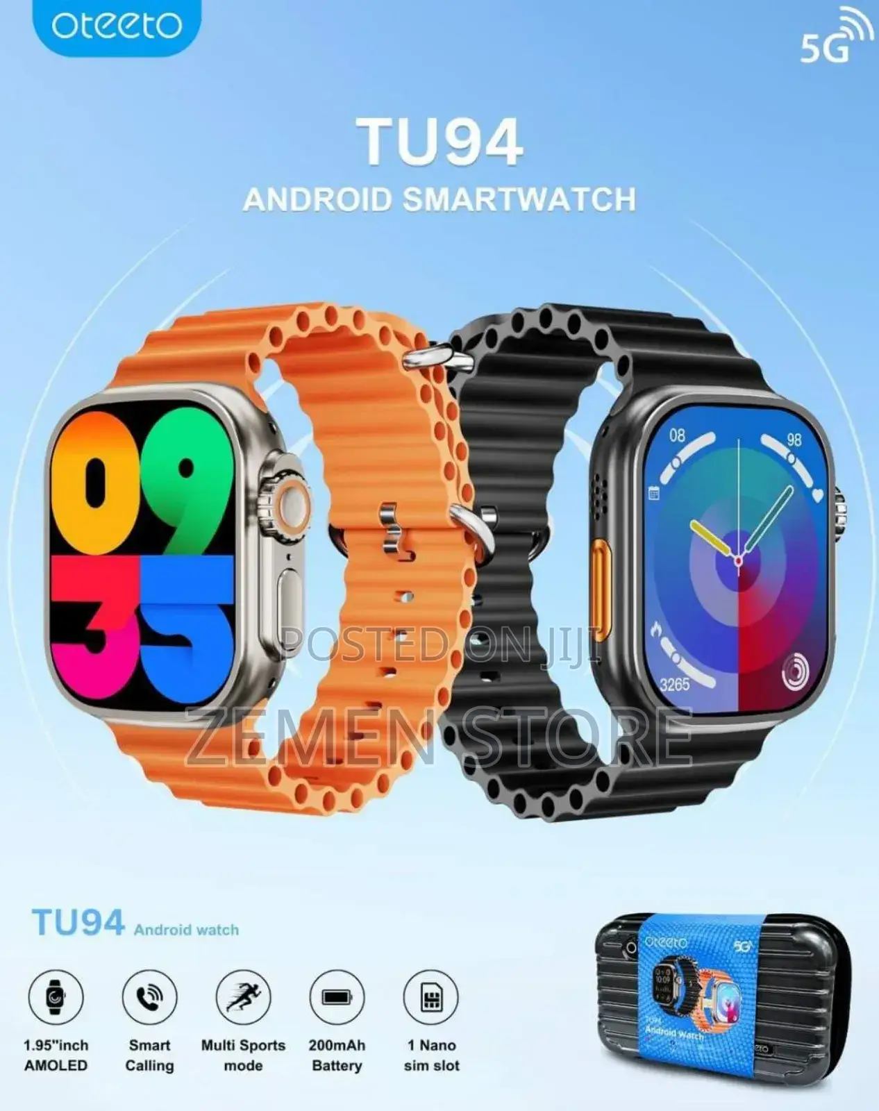 5G OTEETO TU94 Android Smart Watch ሲም ካርድ የሚቀበል