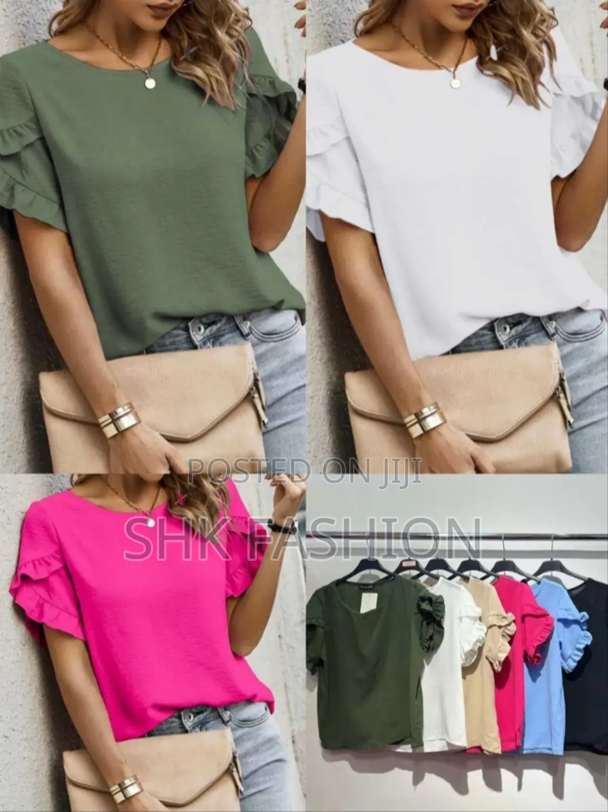 Plus Size Ruffle Trim Sleeves Round Neck Blouse