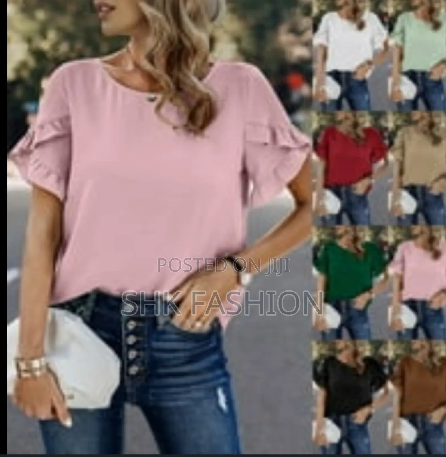 Plus Size Ruffle Trim Sleeves Round Neck Blouse