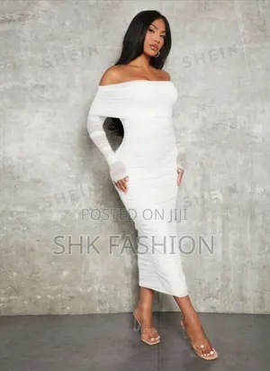 Photo - Plus Off Shoulder Ruched Mesh Bodycon Dress