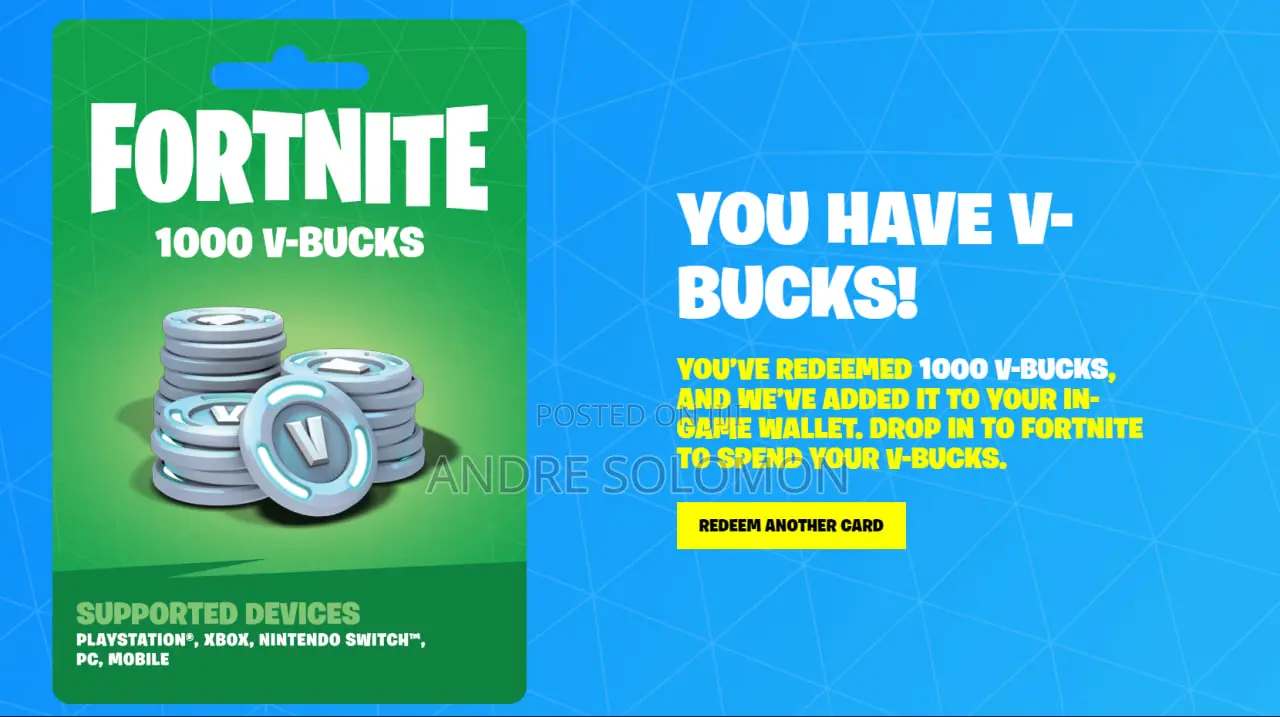 Fortnite 1000 v Bucks on Sale With Reedem Code