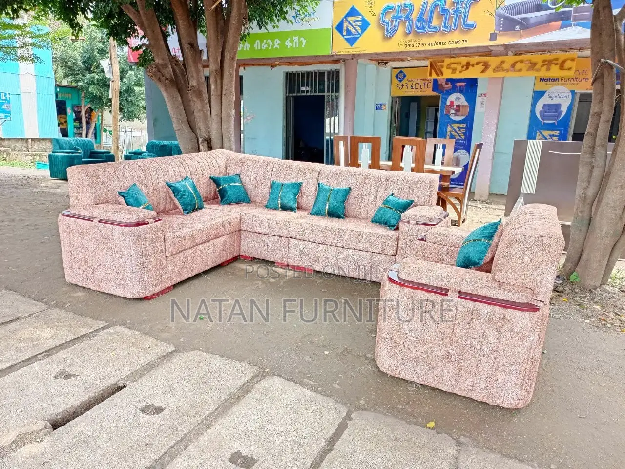 ሶፋ(l-Shape)Made of ማለዳ HD#1 Sponge Qlty Wood Materal