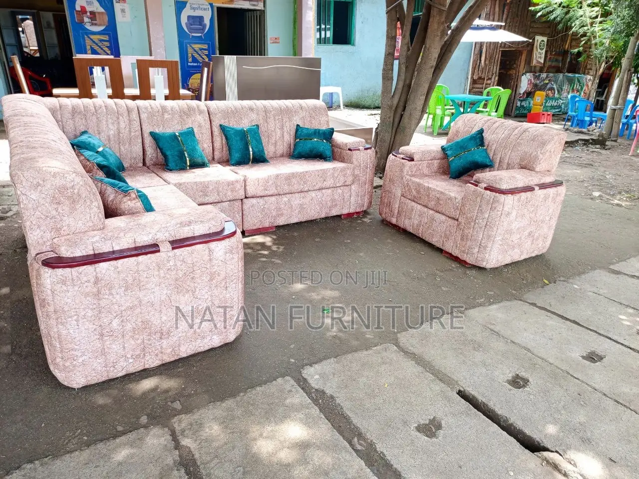 ሶፋ(l-Shape)Made of ማለዳ HD#1 Sponge Qlty Wood Materal