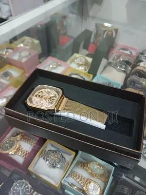 Forsining Golden Men Automatic Watch Square Skeleton Mesh