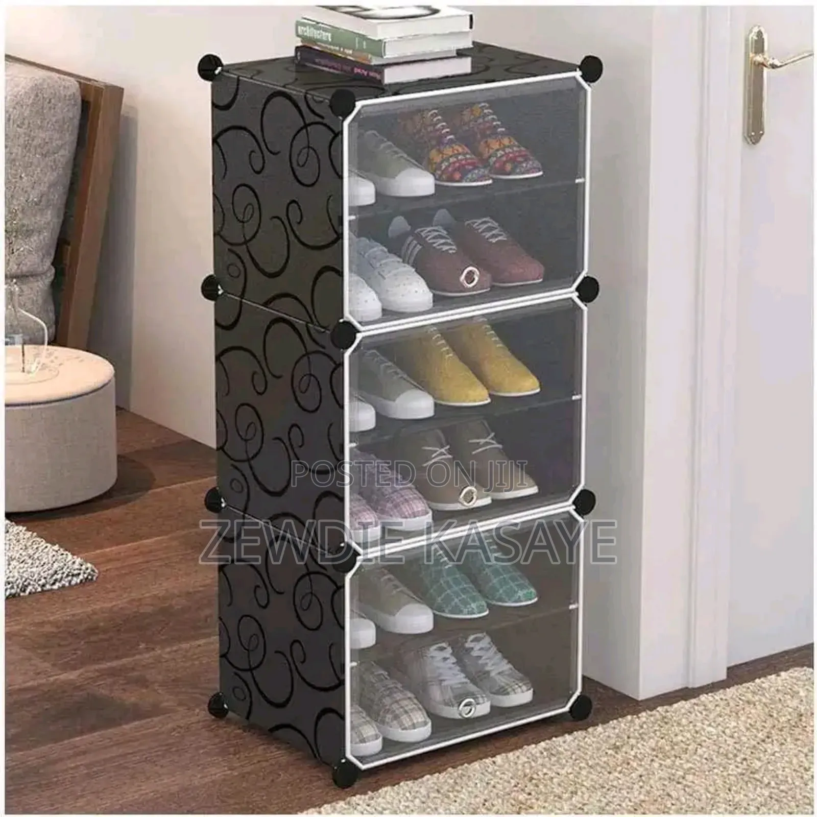 Plastic Cube Shoe Rack ባለ 6 ደርጃ በር ያለው የጫማ መደርደሪያ