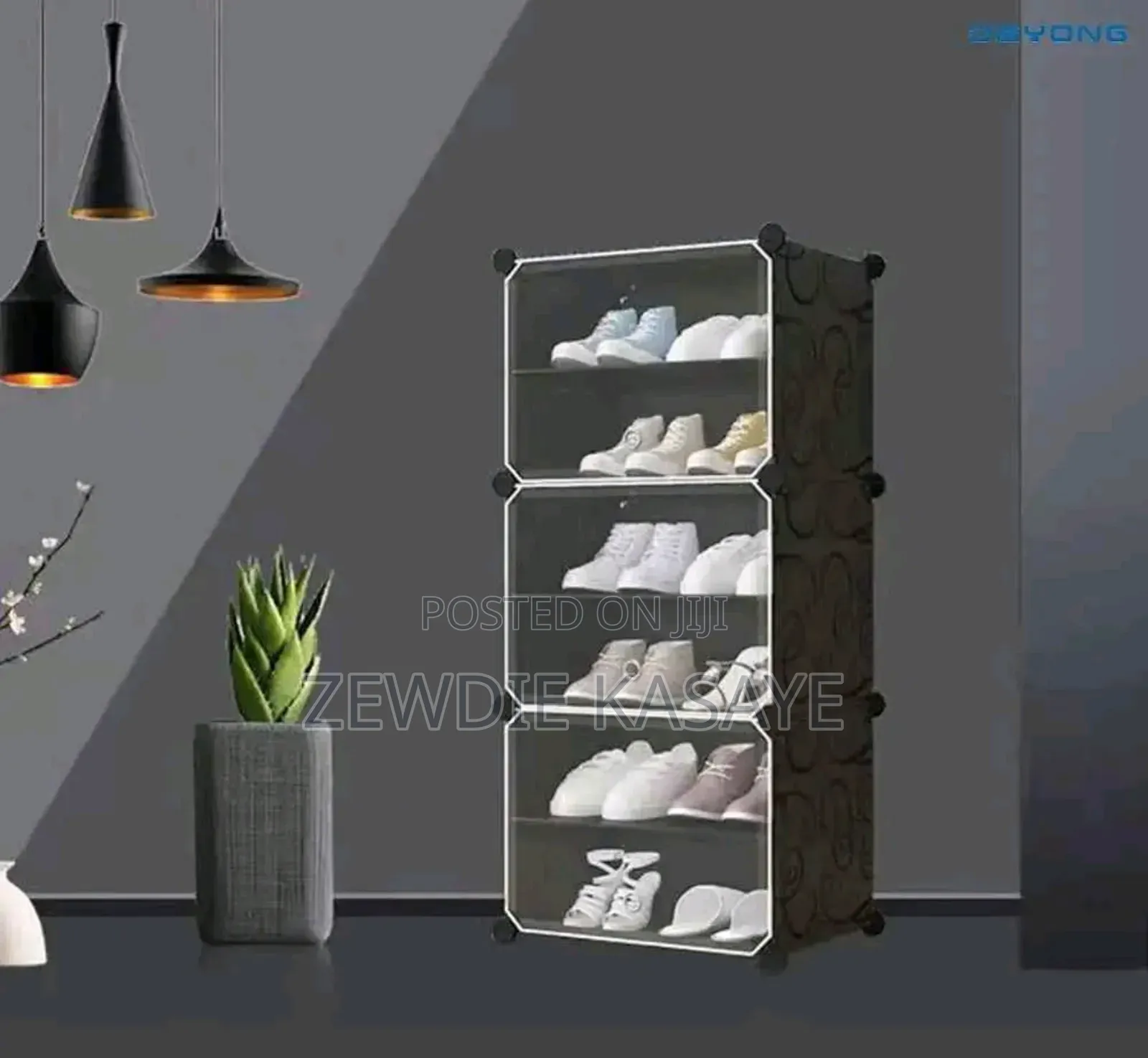 Plastic Cube Shoe Rack ባለ 6 ደርጃ በር ያለው የጫማ መደርደሪያ