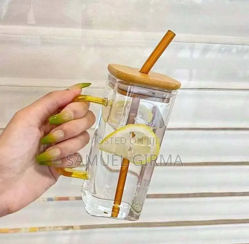 Glass Drinking Mug With Straw