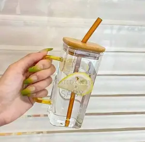Glass Drinking Mug With Straw