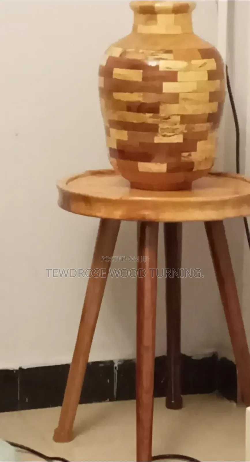 Segmented Wood Vase for Indoor Use