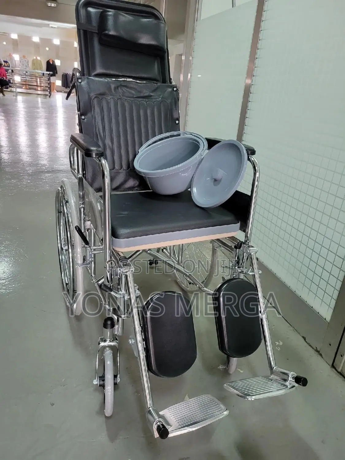 Commode Wheelchair With Wipe-Clean Seat Fabric/Maintenance