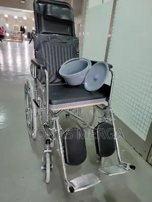 Commode Wheelchair With Wipe-Clean Seat Fabric/Maintenance