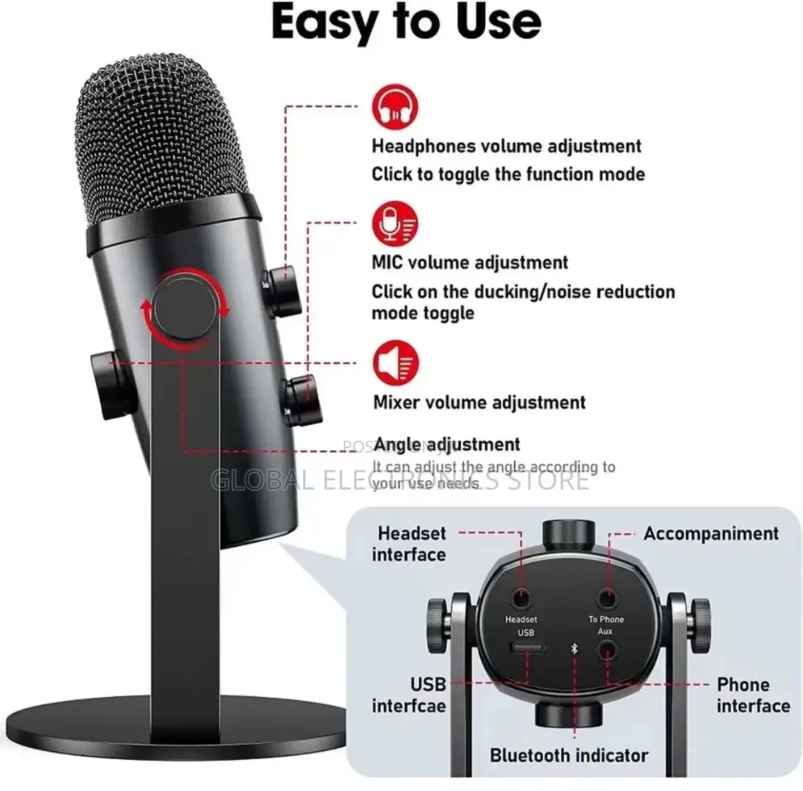Jmary Mc-Pw10 Condenser Streaming Usb Microphone