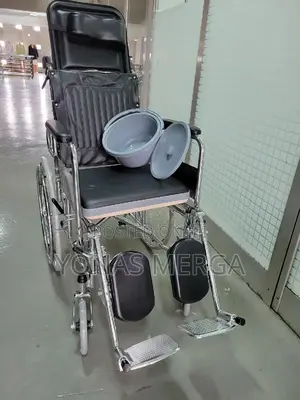 Photo - High Back Foldable Commode Wheelchair/Solid Front Caster