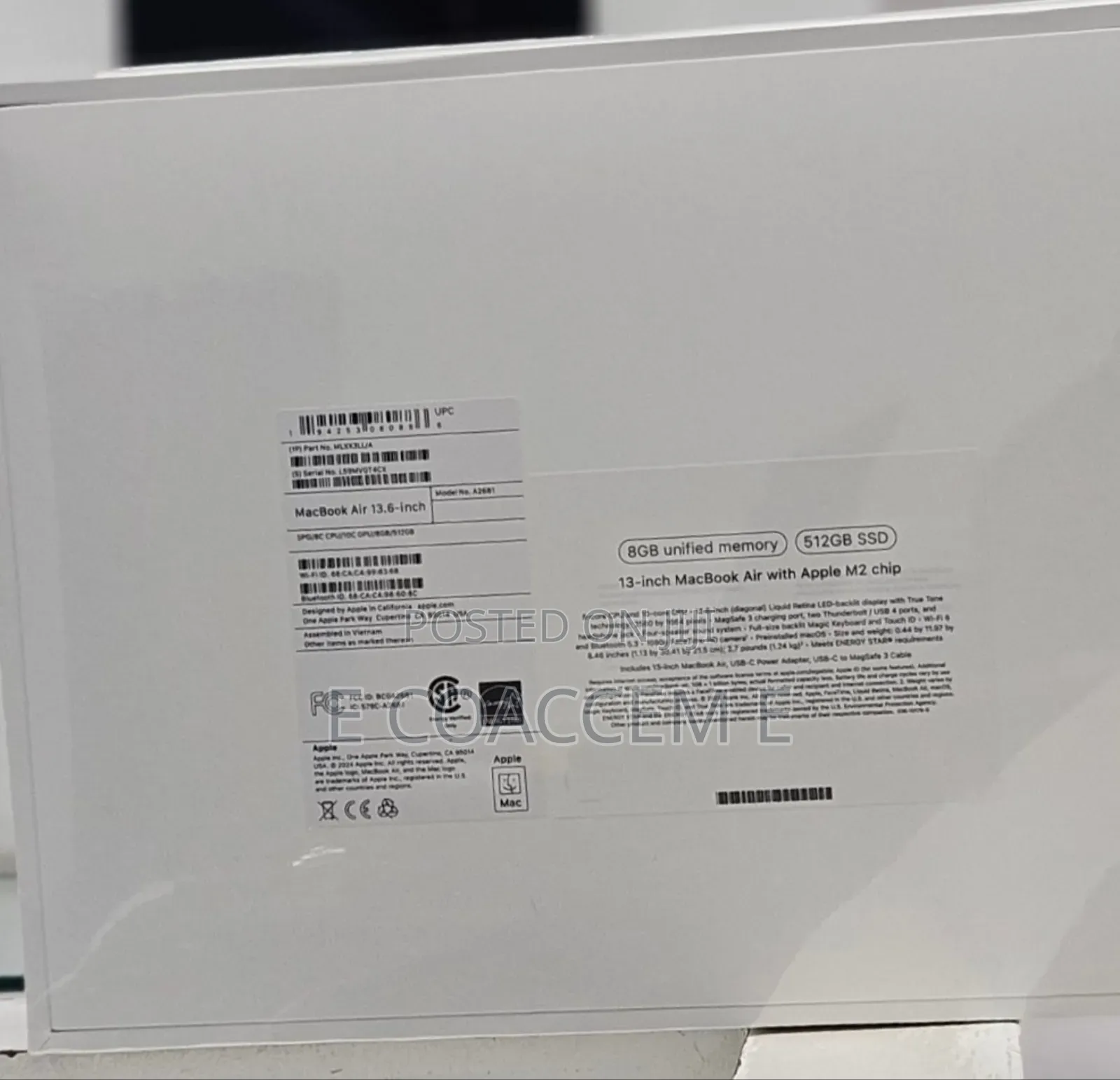 New Laptop Apple MacBook 8GB Apple M2 SSD 512GB