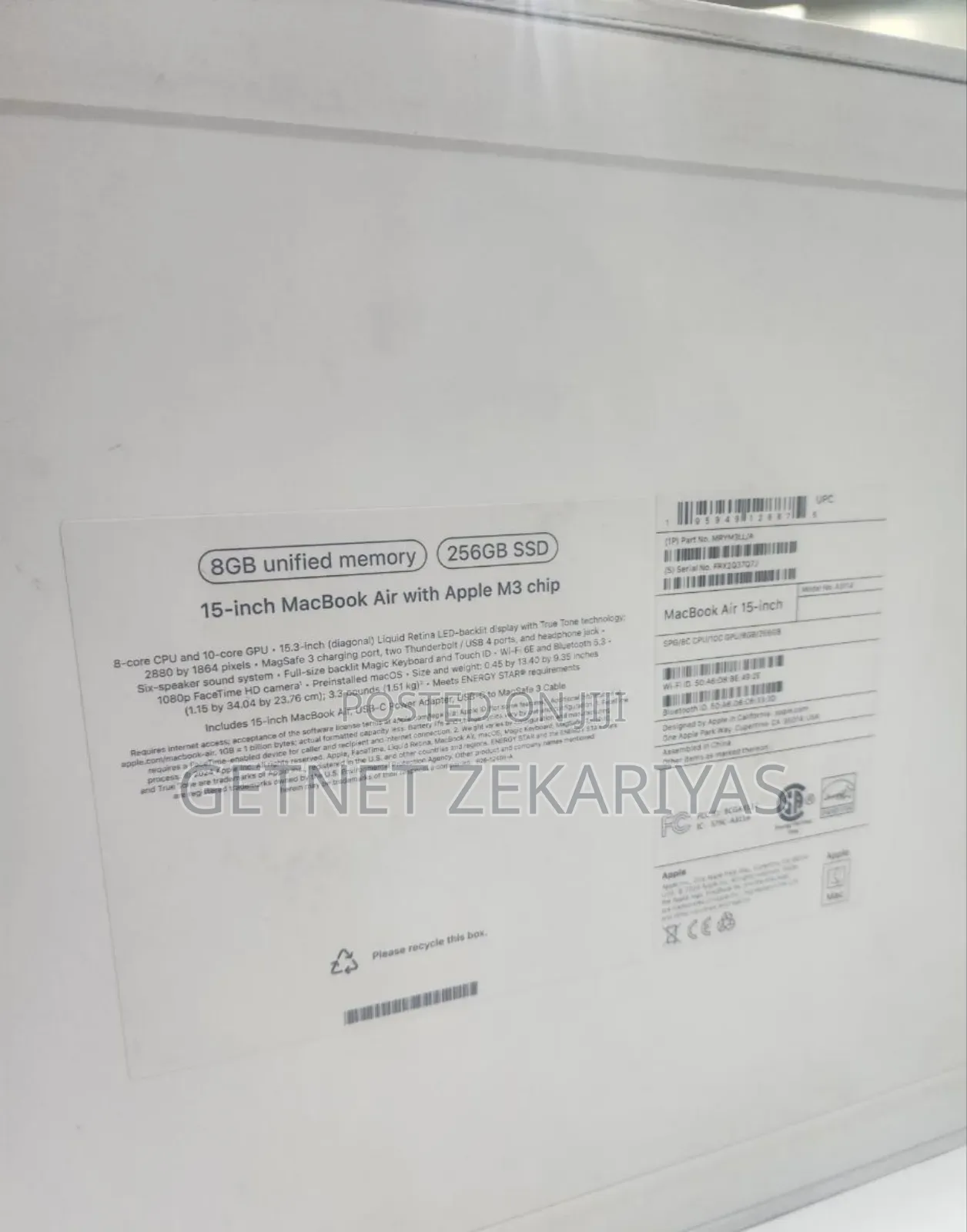 New Laptop Apple MacBook Air 8GB Apple M3 SSD 256GB