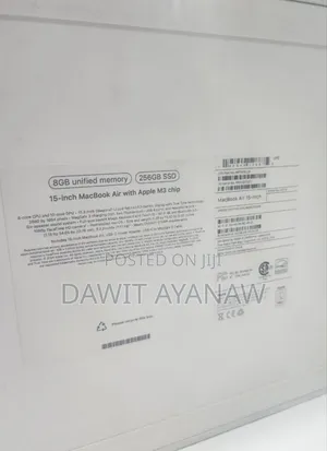 New Laptop Apple MacBook Air 2024 M3 15-Inch 8GB Apple M3 SSD 256GB