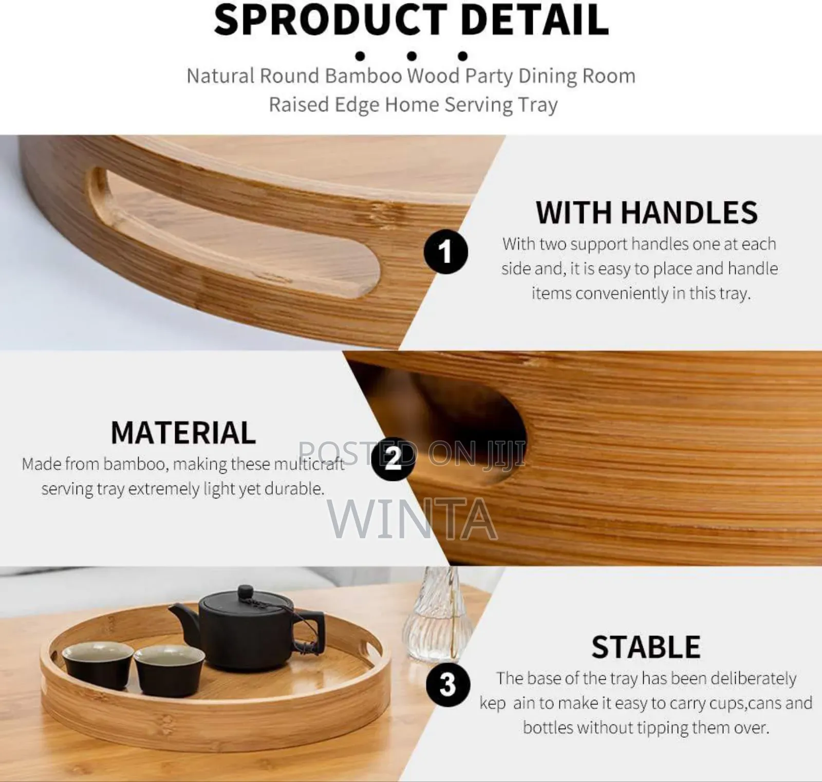 3 PCS Set Original Bamboo Tray