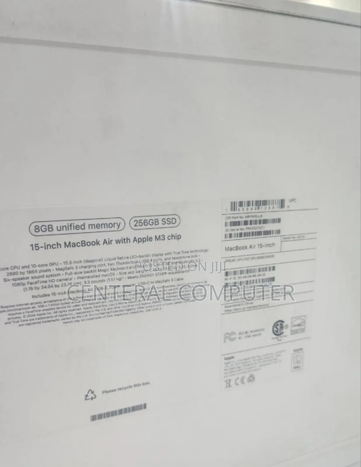 New Laptop Apple MacBook Air 2024 M3 15-Inch 8GB Apple M3 SSD 256GB