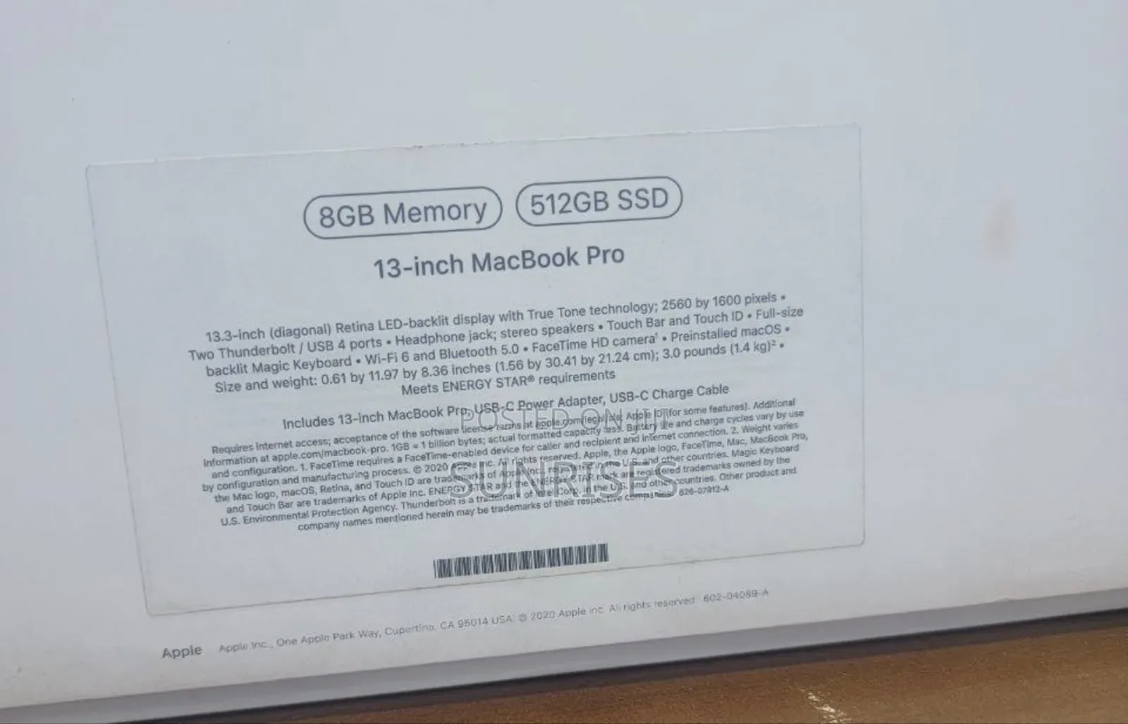 New Laptop Apple MacBook Pro M1 8GB Apple M1 SSD 512GB