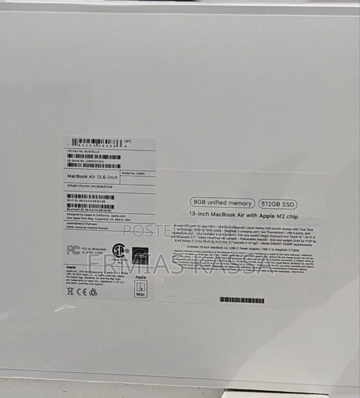 New Laptop Apple MacBook Air 2023 M2 8GB Apple M2 SSD 512GB