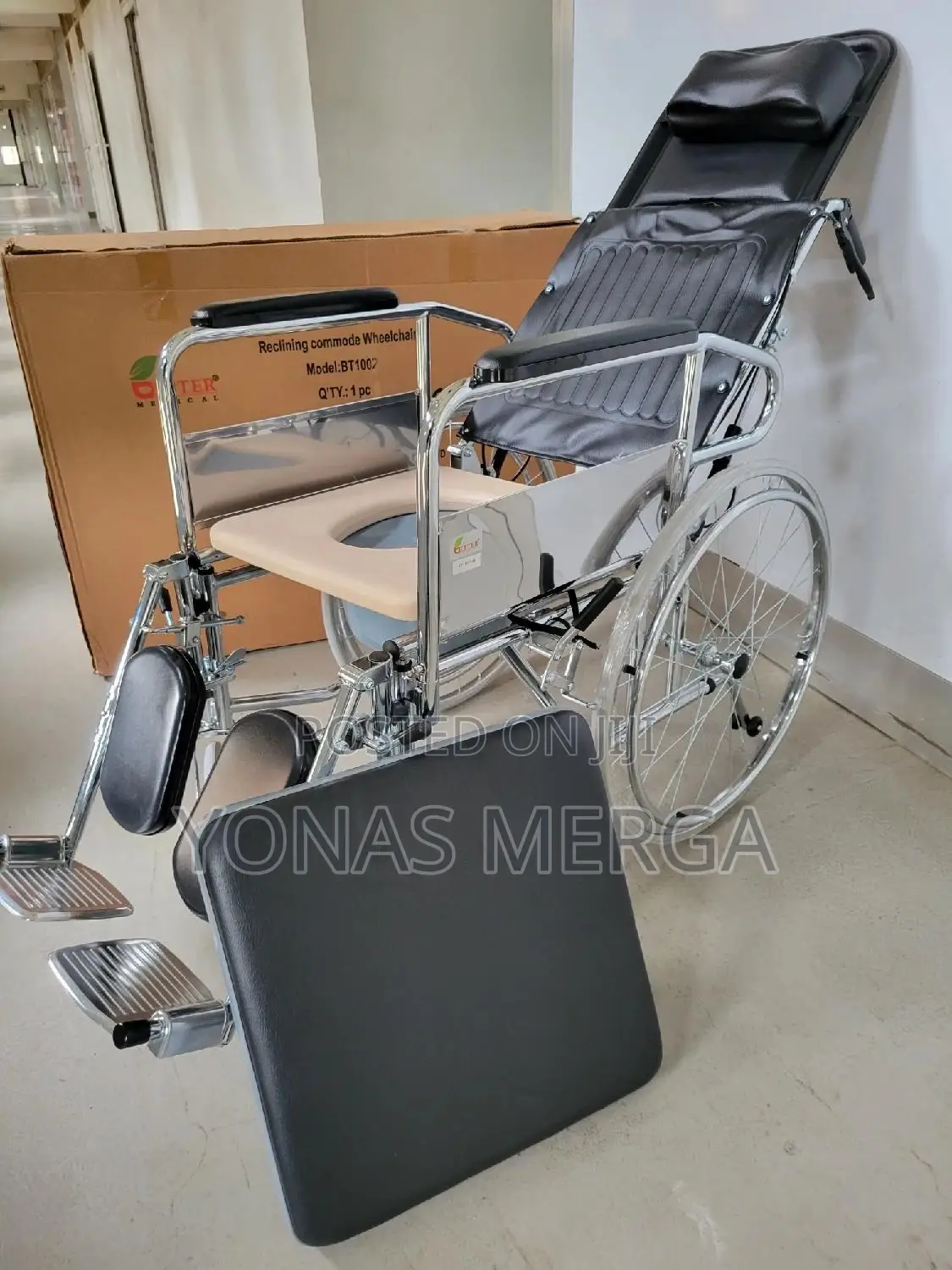 Reclining Wheelchair W/Commode Attachment/Elevating Footrest