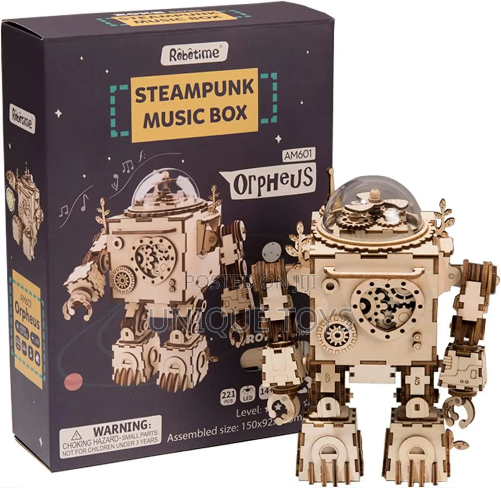 Rokr 3D Wooden Music Box DIY Mechanical Craft Robot, 221 PCS