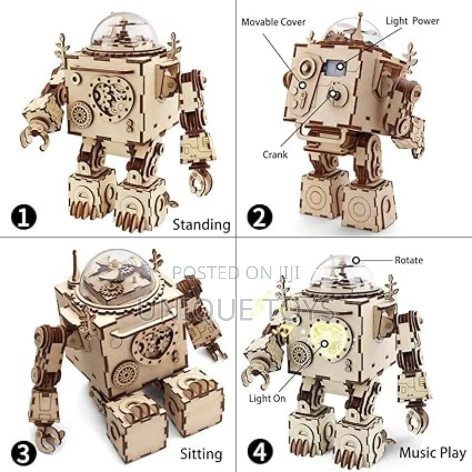 Rokr 3D Wooden Music Box DIY Mechanical Craft Robot, 221 PCS