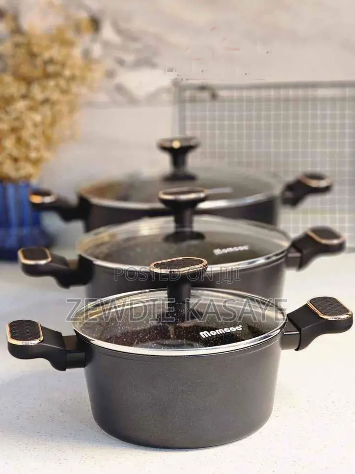 3pcs Momcoc Non Stick Cookware የማይዝ ግራናይት ቅብ ድስት