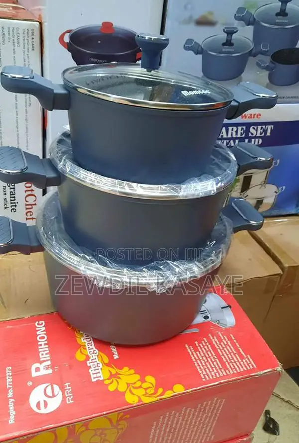 3pcs Momcoc Non Stick Cookware የማይዝ ግራናይት ቅብ ድስት