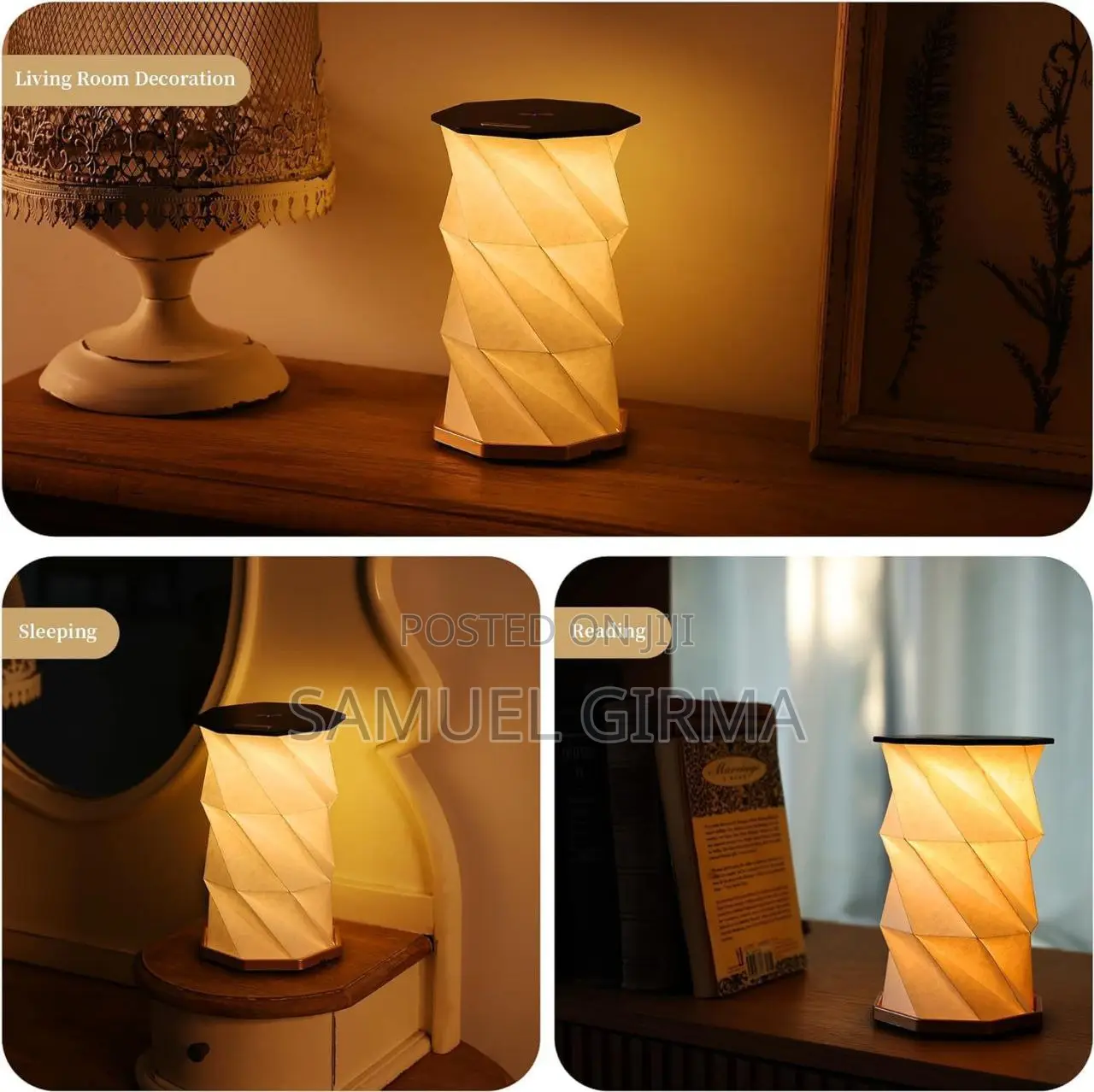 Natural Wood Twist Hexagon Led Desk Lamp