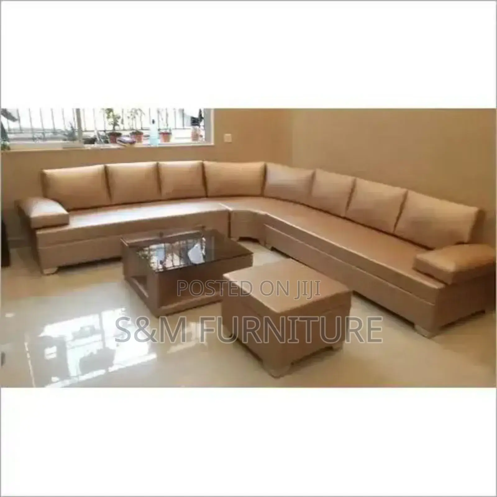 Full Leather L Shape Sofa With Table