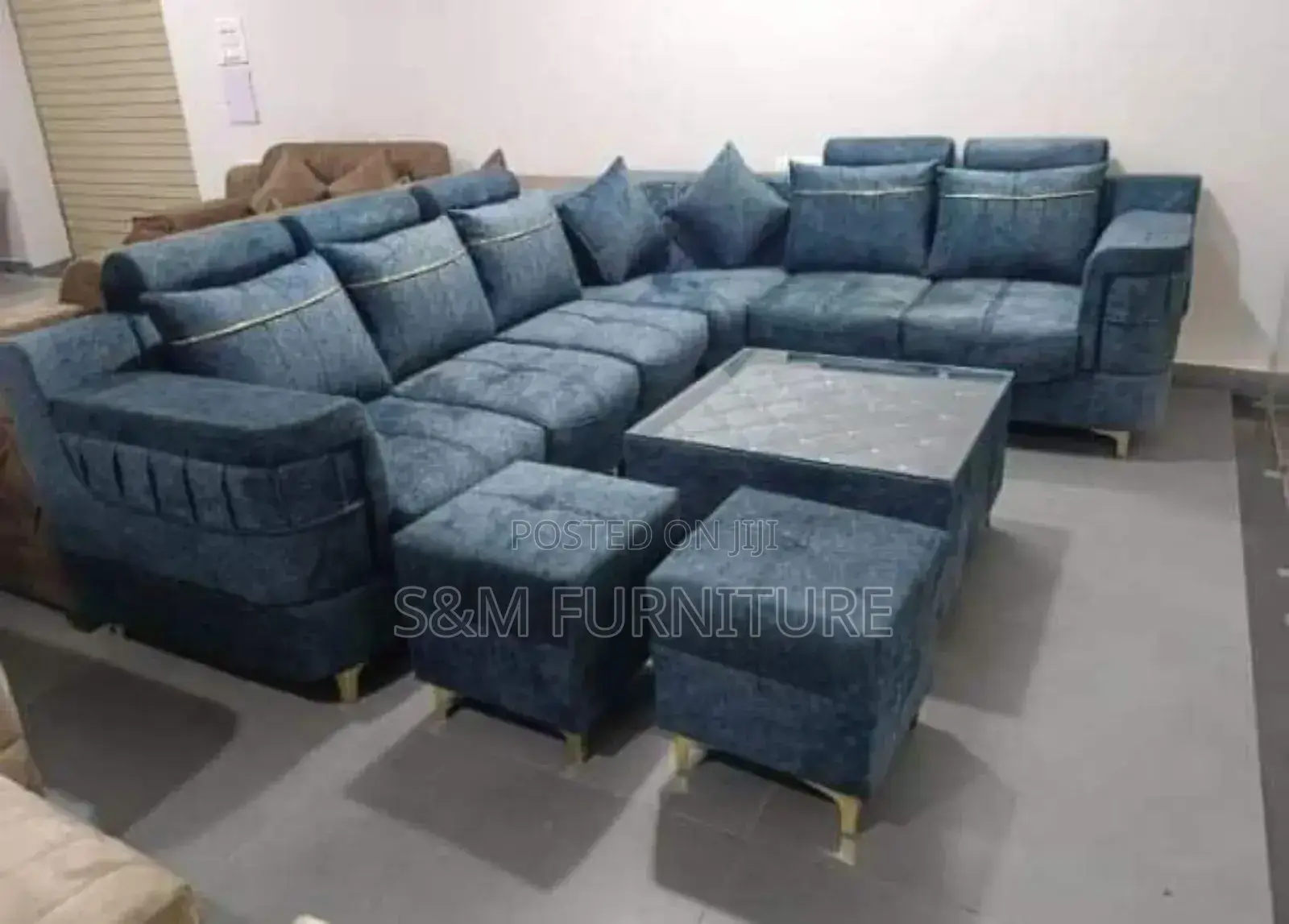 Classy L Shape Sofa Design With Table,2 Boxes and Metal Legs