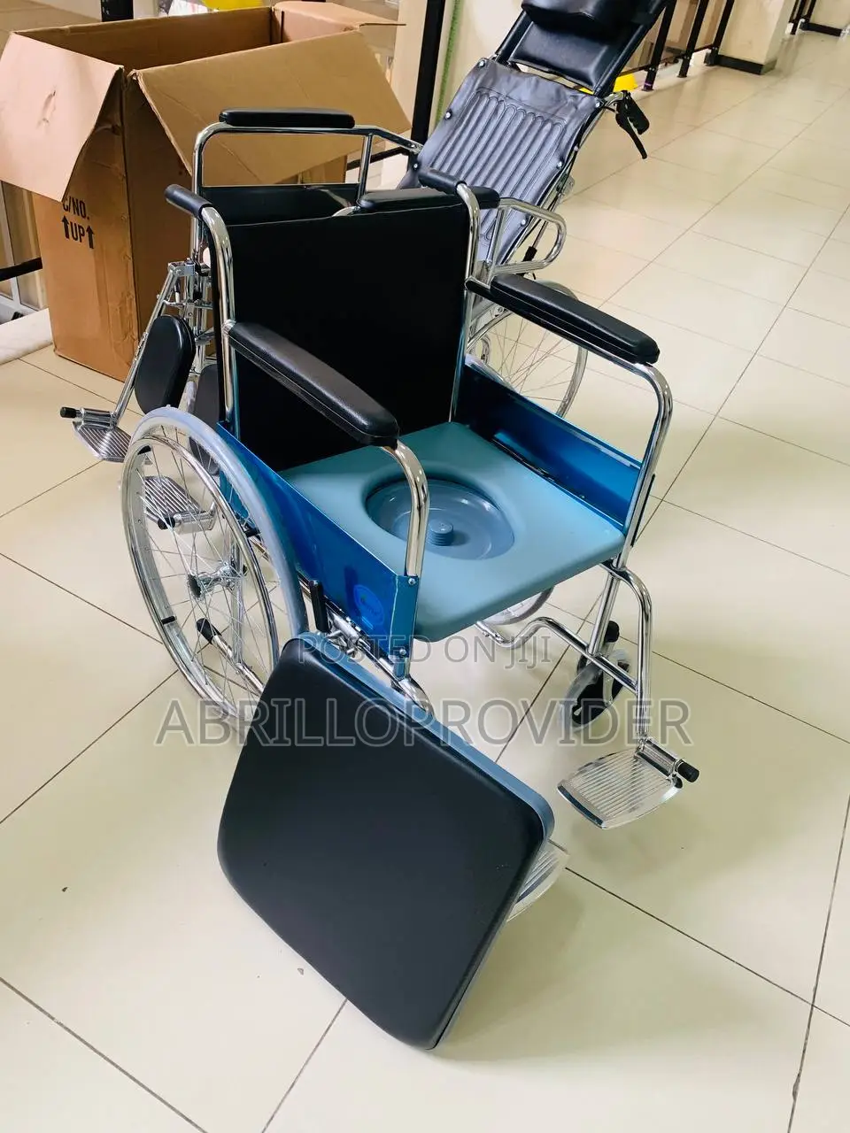 Folding Shower Commode Wheelchair, Padded Seat, Waterproof