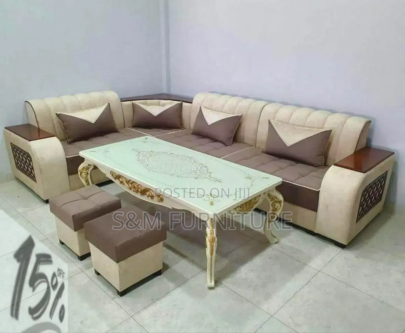 L Shape Sofa With Two Boxes and Wooden Sofa Legs