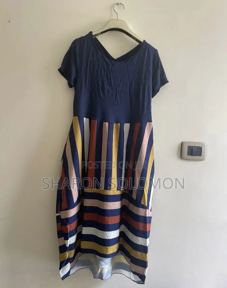 "Casual Pullover Dress With Multicolored Stripes"
