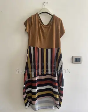 "Casual Pullover Dress With Multicolored Stripes"