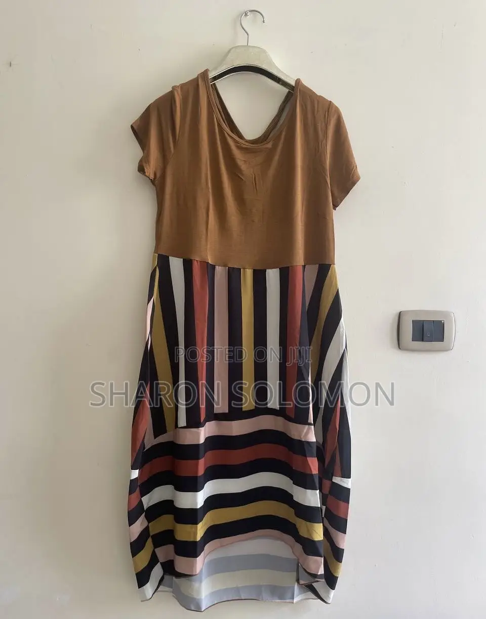 "Casual Pullover Dress With Multicolored Stripes"