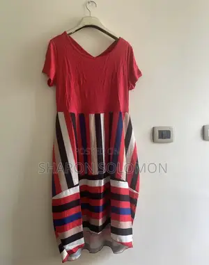 "Casual Pullover Dress With Multicolored Stripes"