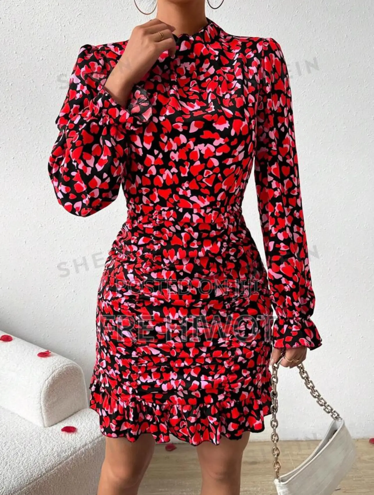 Privé Women's Heart Printed Stand Collar Dress