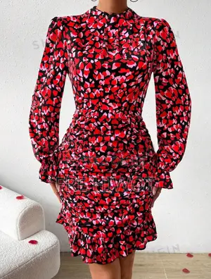 Privé Women's Heart Printed Stand Collar Dress