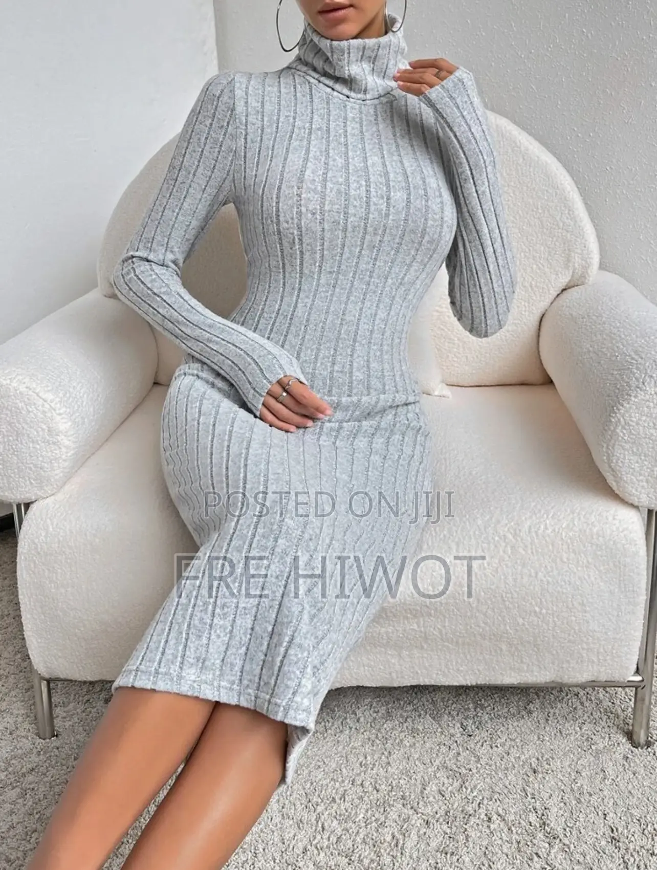 SHEIN Essnce Turtleneck Ribbed Knit Bodycon Dress