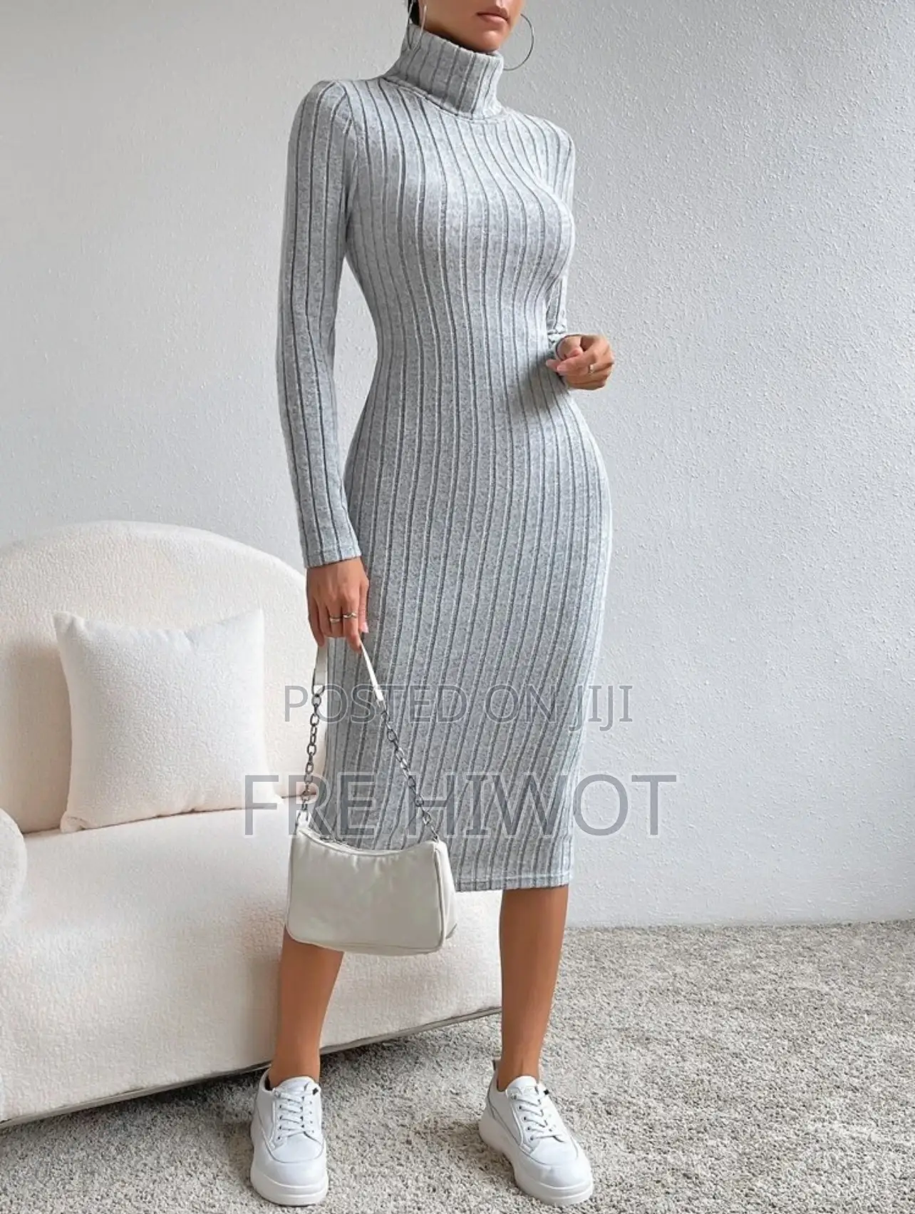 SHEIN Essnce Turtleneck Ribbed Knit Bodycon Dress