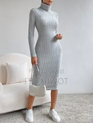 SHEIN Essnce Turtleneck Ribbed Knit Bodycon Dress