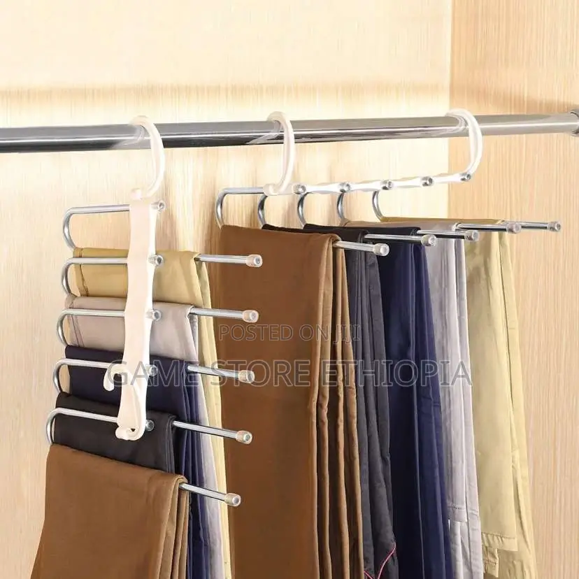 5 in 1 Non-Slip Multifunctional Pants Rack ቦታ ቆጣቢ የሱሪ መስቀያ