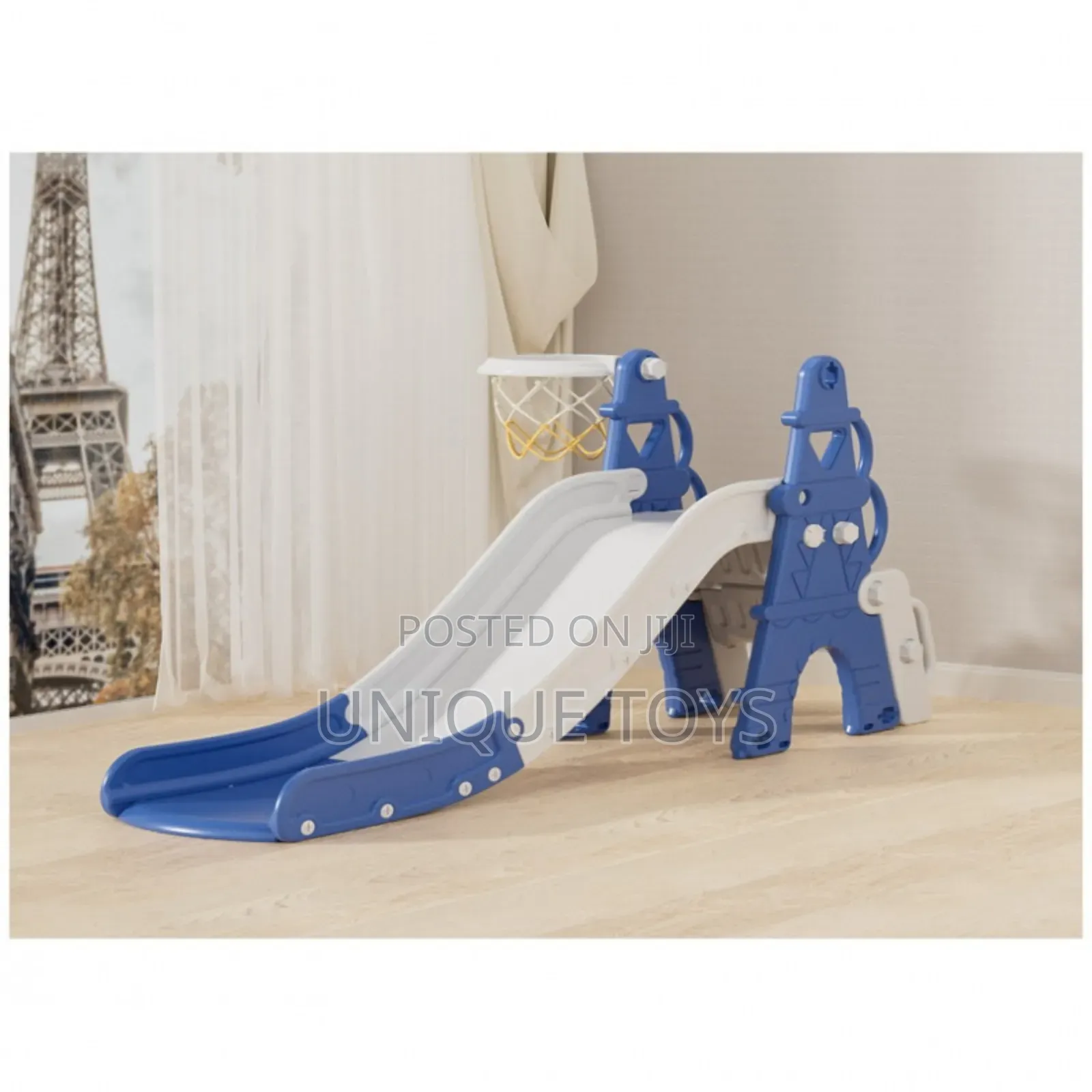 3-in-1 Foldable Slide:
Climbing + Slide + Basketball